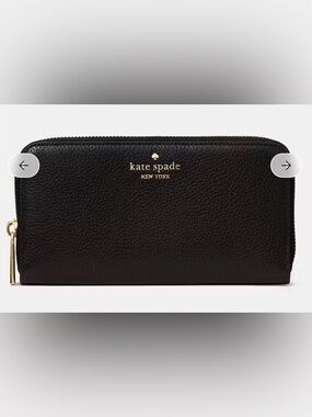 kate spade Black Leather Zip-Around Wallet with Gold Logo